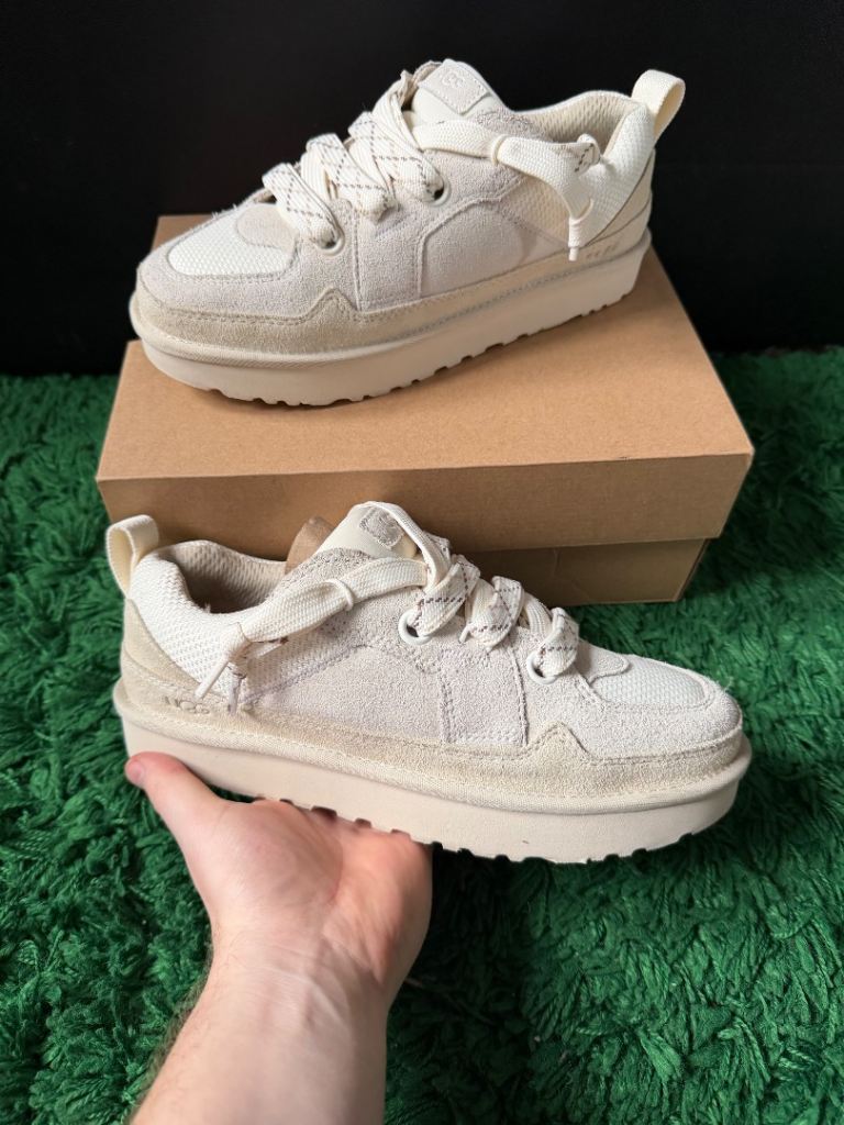 Beige cream white UGG Lowmel women's trainers shoes slippers winter platform size Uk 7