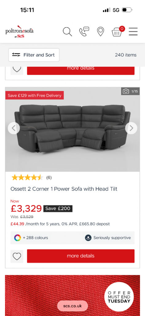 Ossett 2 Corner 1 Power Sofa with Head Tilt