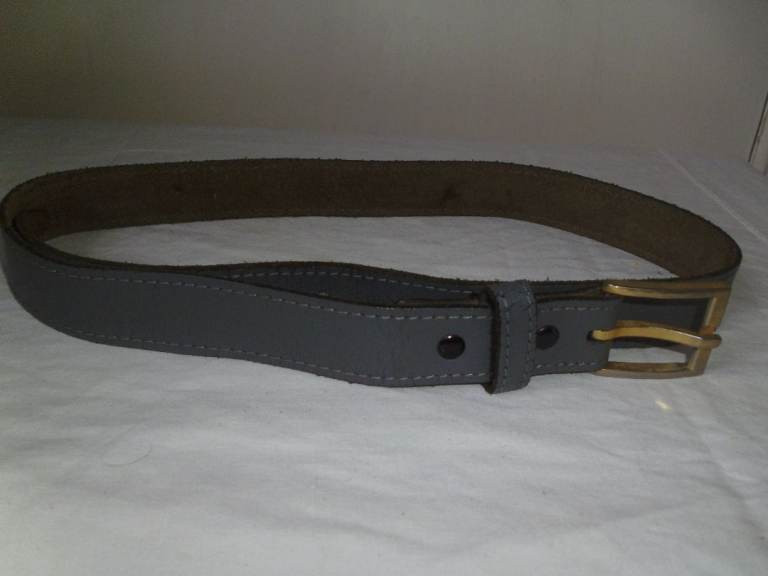Men's Grey Leather Belt with Brass Buckle