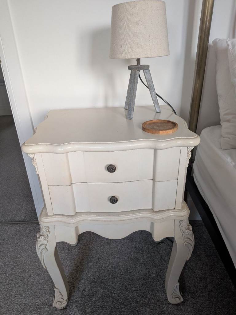 Cream Bedside Table with Two Drawers – Good Condition