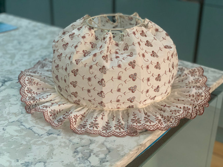 Antique ceiling pendant shade with broderie anglaise 