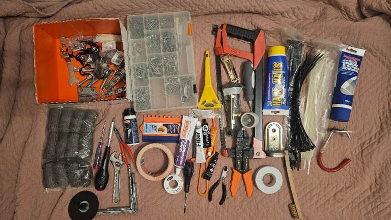 Large DIY Tools & Hardware Bundle – screws, tools, fillers, zip ties, etc.