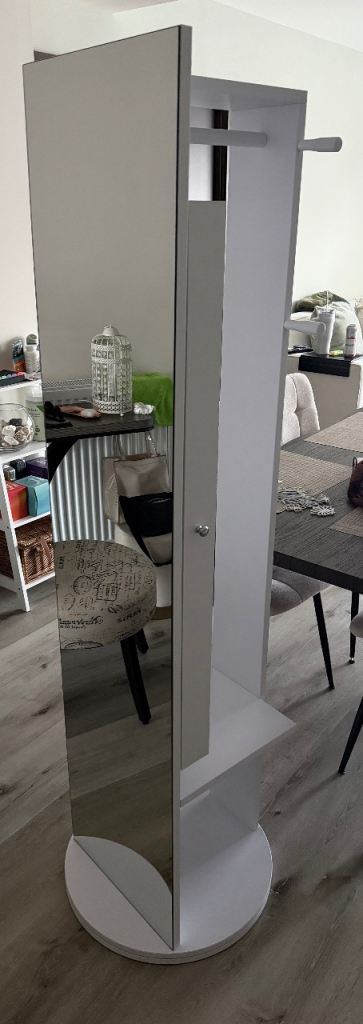 Full length mirror with jewellery armoire and with clothes hanger  