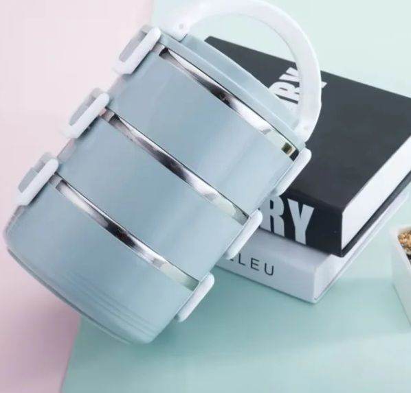 New 3 layer Stackable Thermal Lunch Box - Blue