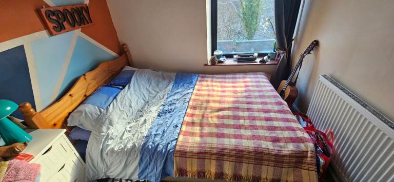 Pine double bed frame and mattress 