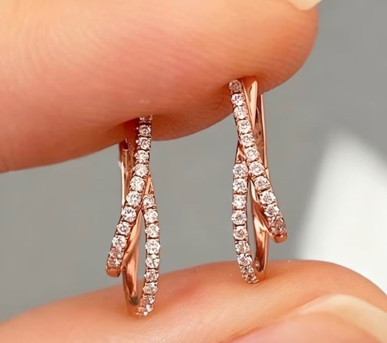 Stunning Rose Gold Colour Crystal Earrings - New