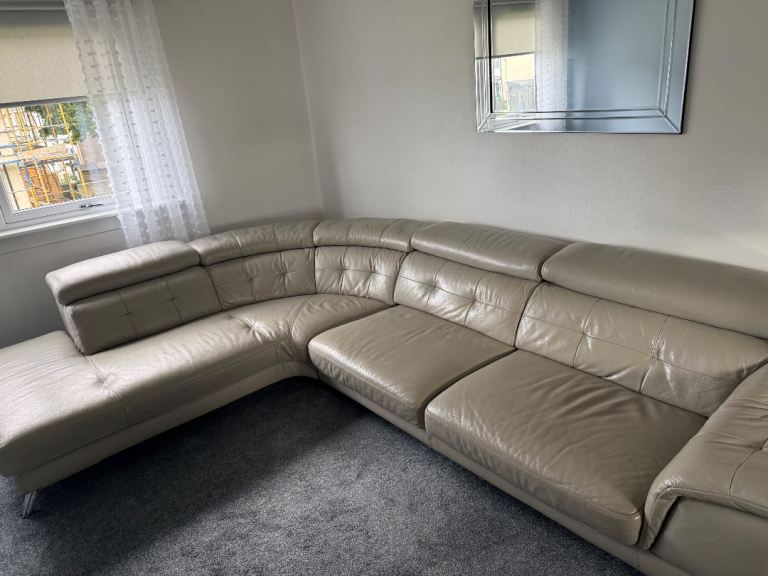 Real leather grey corner sofa 