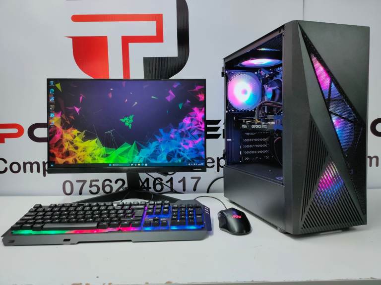 Custom Fast Gaming Computer PC Setup with Monitor | intel i7 | RTX 4060 | 16GB RAM