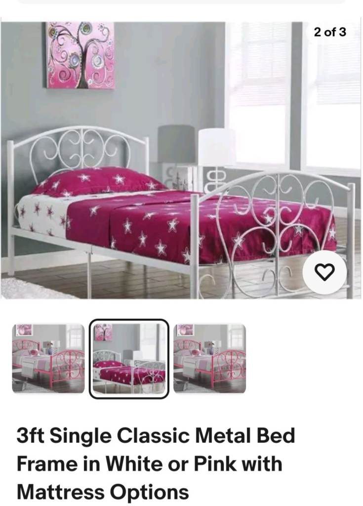 image for White single classic bed frame with basic mattress