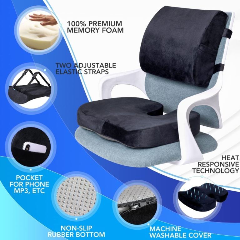 🌟 Qutool Orthopaedic Memory Foam Seat Cushion & Lumbar Support Pillow – Ultimate Comfort! 🌟