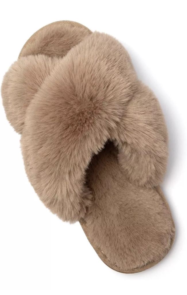 JaneTroides Women Fuzzy Slippers Cross Band Soft Plush Cozy House Shoes Open Toe
