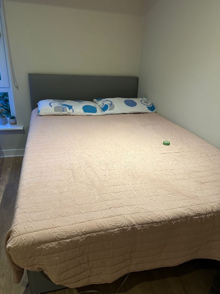 Double Bed Frame with Grey Fabric Headboard – Good Nick