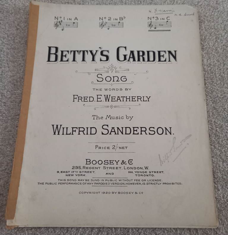Betty's Garden Music by Wilfred Sanderson Vintage Sheet Music 1920