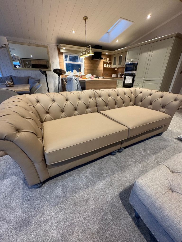 Beige Faux Leather 4-Seater Sofa - Nearly New Condition
