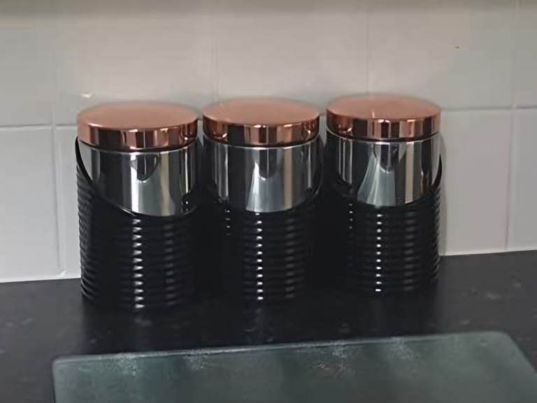 £8 Tower Linear Rose Gold Set Of 3 Canister