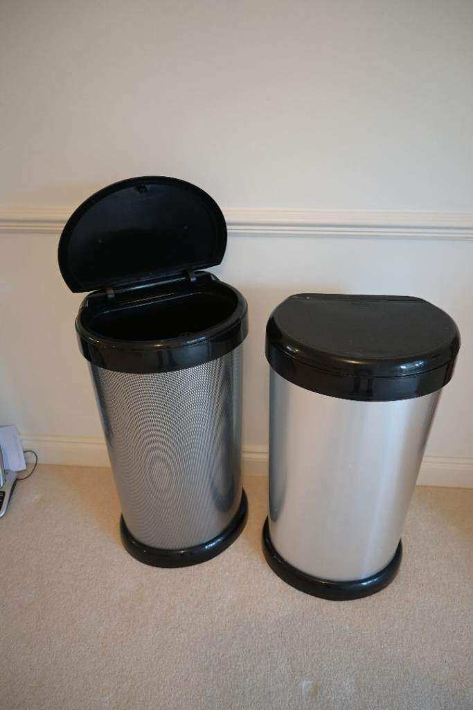 Two tall flip-top bins, like new