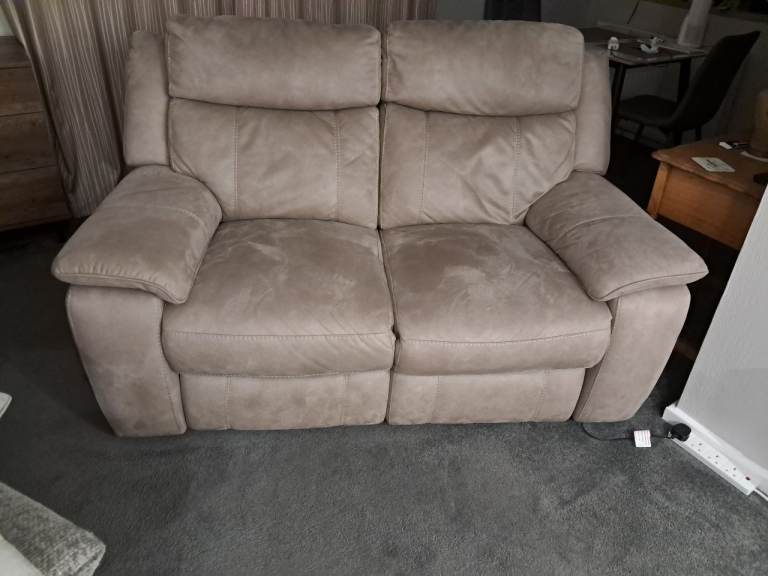 Two-Seater Recliner Sofa in Beige Fabric – Good Condition