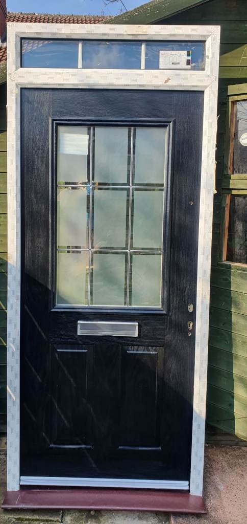 New Black Composite Front Door with Frame and Top Light