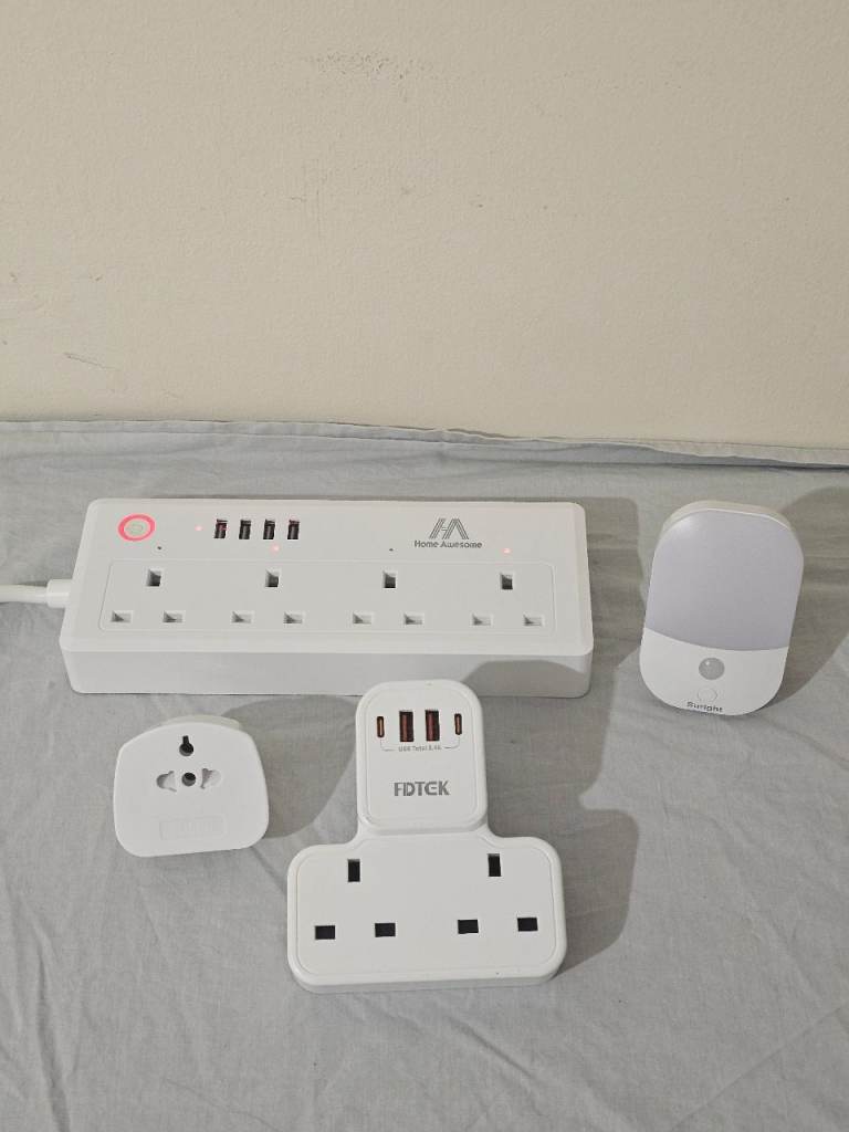 Complete Power & Charging Bundle, 4-Socket Extension, USB Hub + Night LightCharge 6+ Devices at Once