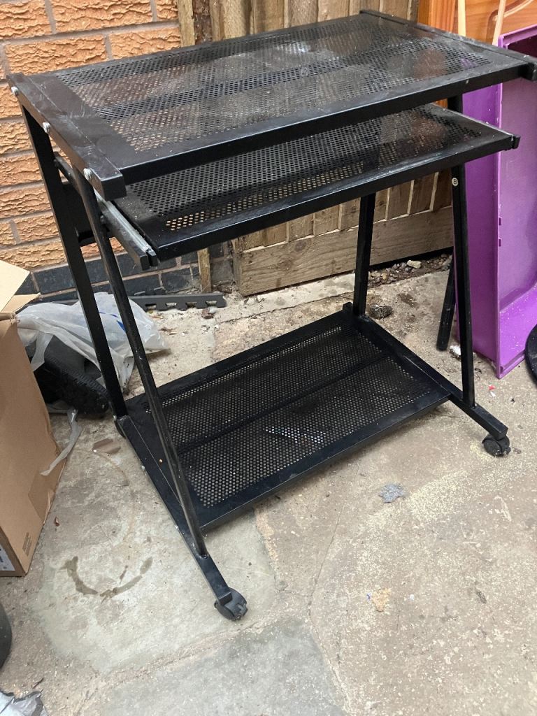 Black metal computer desk with keyboard shelf
