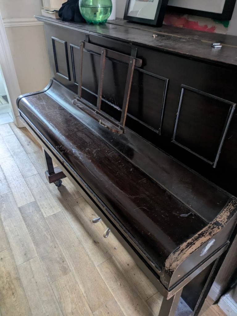 Traditional Upright Piano – Dark Wood, Fair Condition