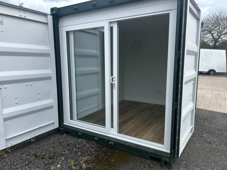 10ft Converted Shipping Container Office / Garden Room – Insulated with Sliding Patio Doors
