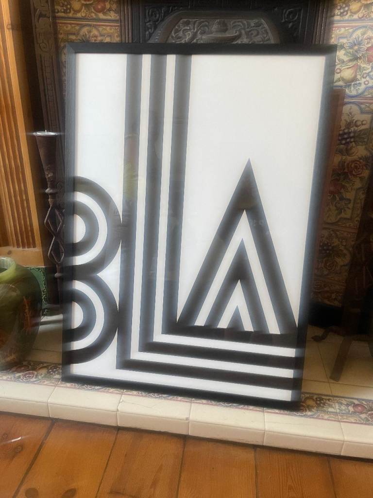 Large Black and White Geometric Art Print in Frame
