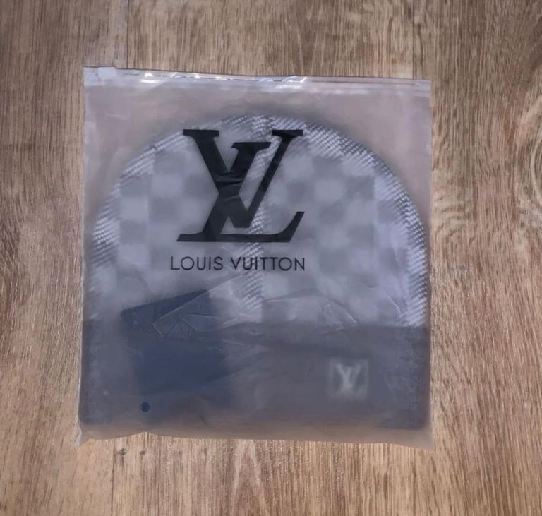 Louis Vuitton Grey Checkered Beanie Hat – Brand New