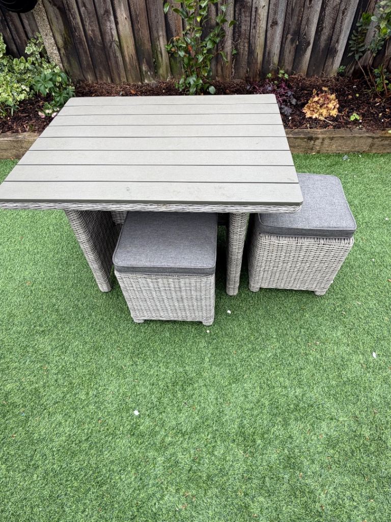 Kettler Palma Rattan Table & 2 Stools – Compact Garden Set