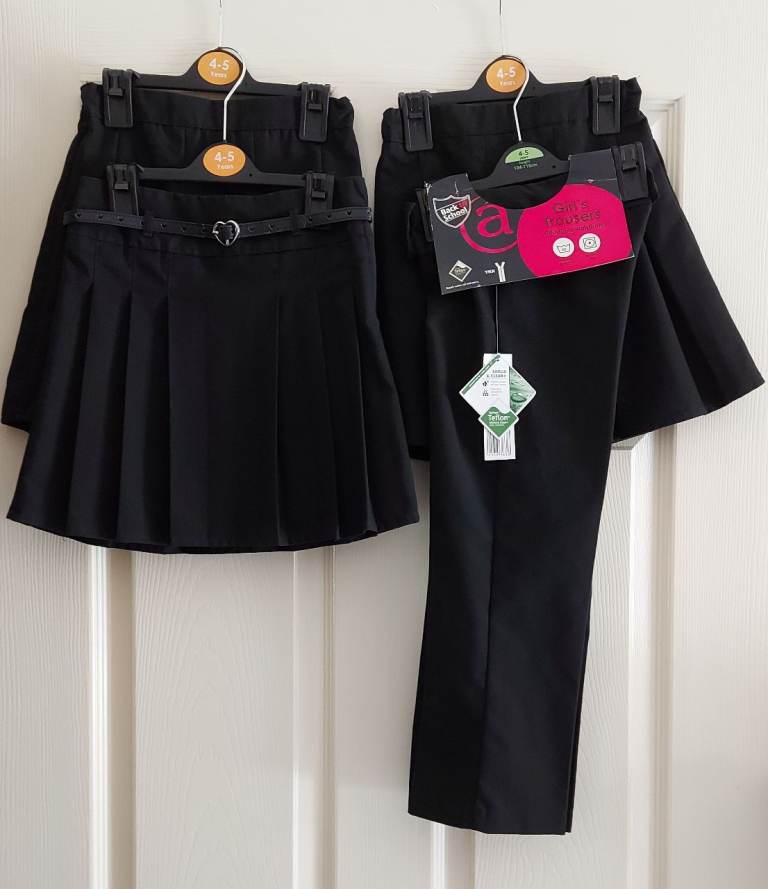 Girls Black Teflon Coated School Uniform Including 3 x Skirts and 1 x Trousers