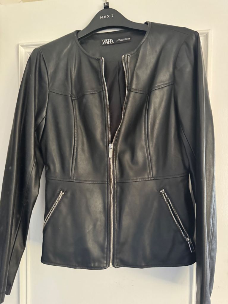Zara Black Faux Leather Jacket - Size L