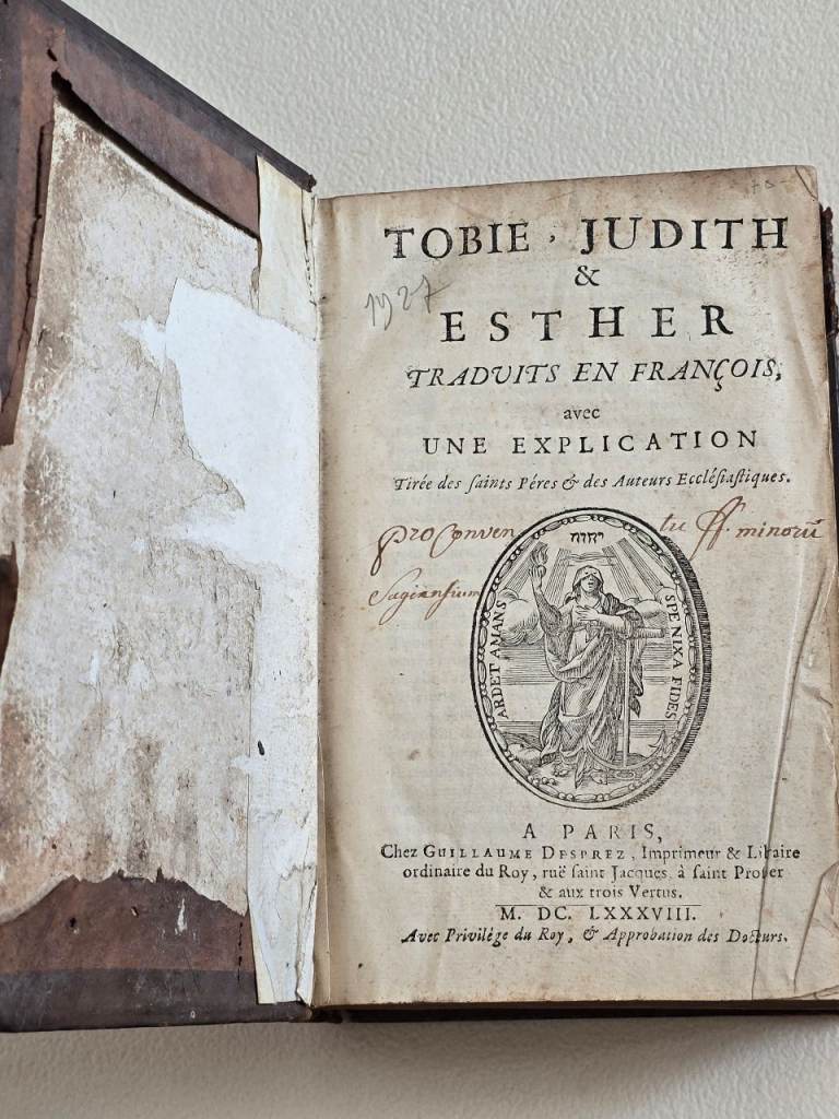 1688 Antiquarian Rare French Tobit, Judith & Esther Books of Bible Leatherbound 337 Years Old