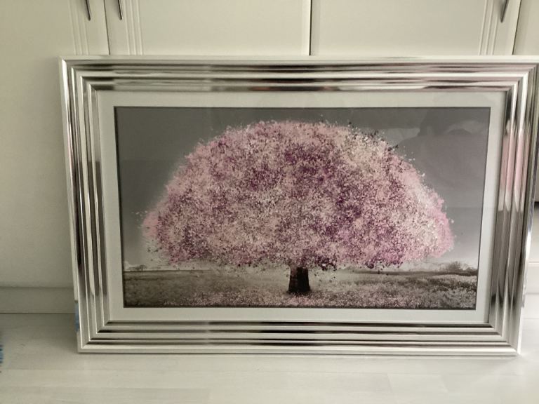 Large Framed Cherry Blossom Tree Picture – Silver Frame