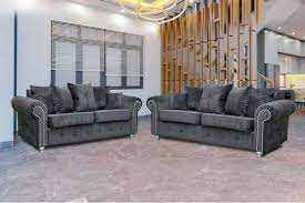 NEW Black Fabric 3- and 2-Seater Sofa Set