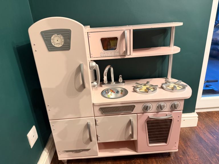 Pink Wooden Play Kitchen – Fair Condition