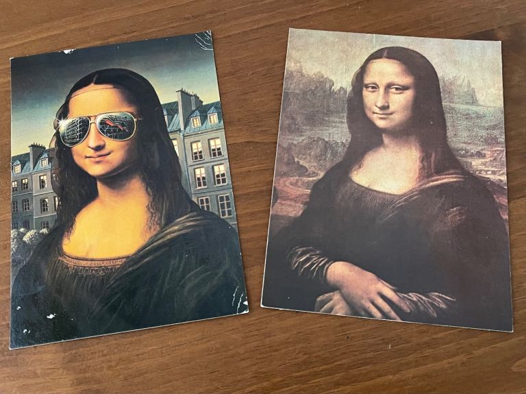 2 x Vintage Mona Lisa Art Postcards Leonardo da Vinci Reproductions Paris 1980’s