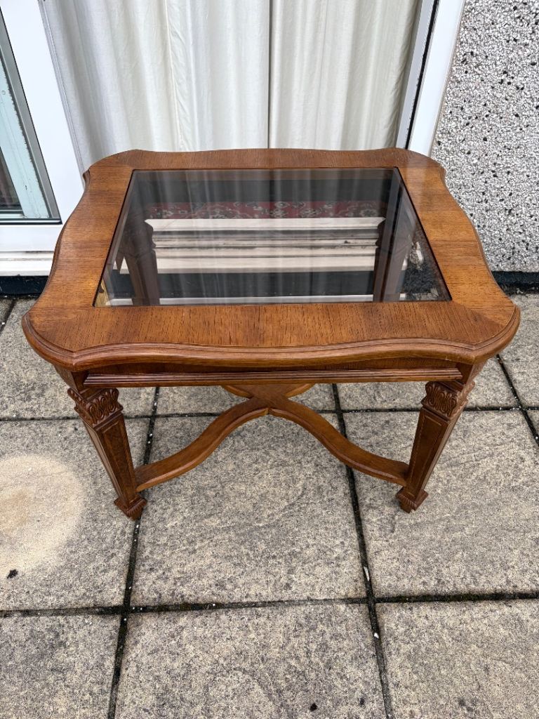 Lovely Small Wooden Side Table with Glass Top