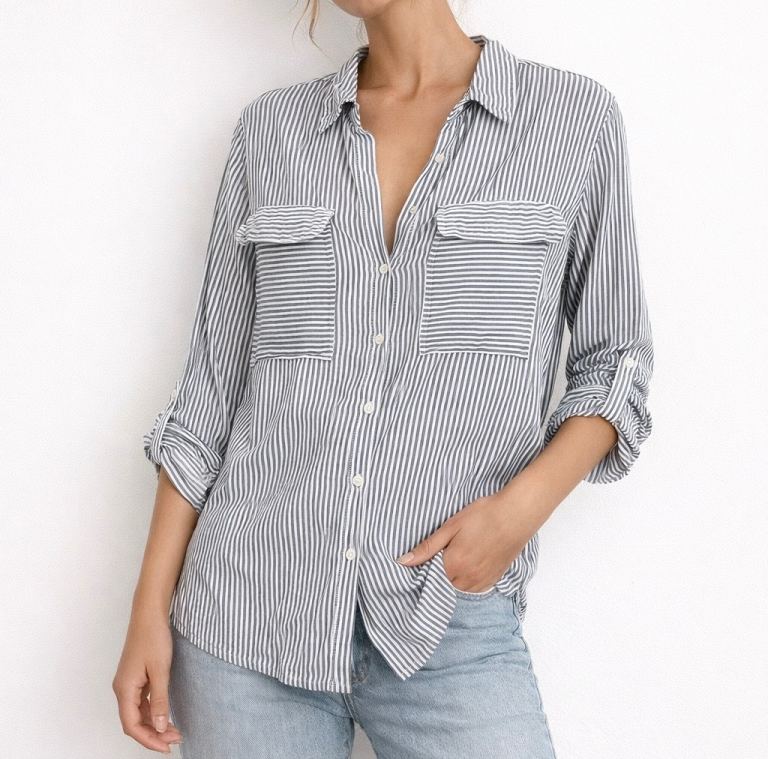 Avenue Striped Button-Up Shirt - Size 16 Relaxed Fit - Good Condition