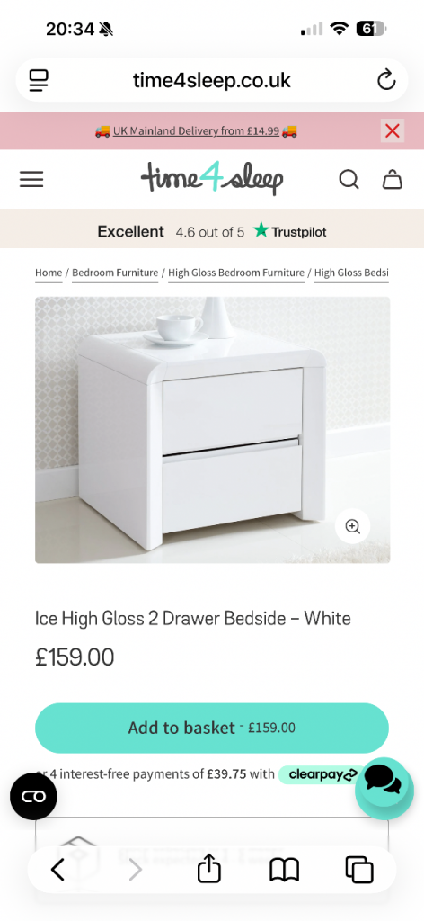 image for 2 high gloss bedside draws 