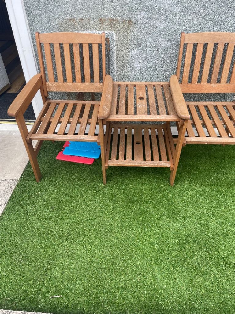 Wooden Garden Patio Bench Set with Table – Fair Condition