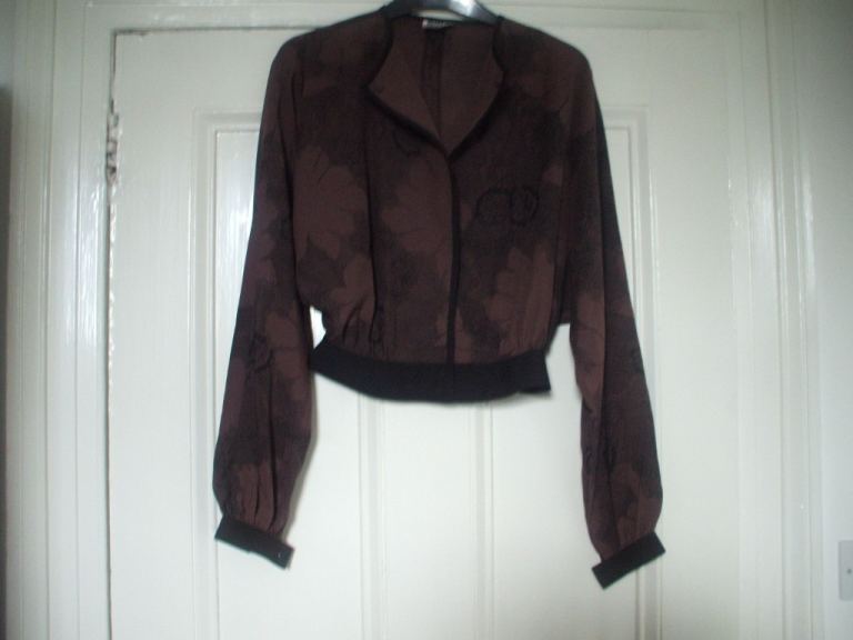 GINA VINTAGE DESIGNER DRESSY TOP/JKT S 10 IN MID CHOCOLATE BROWN/BLACK