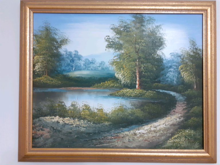 image for Genuine oil on canvas lake scene
