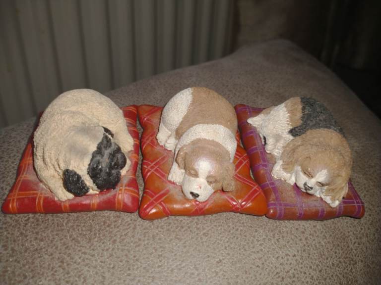 Cute Sleeping Puppy Figurines - Set of 3, Good Condition