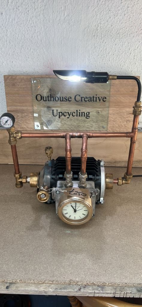 Upcycled steam punk style table light