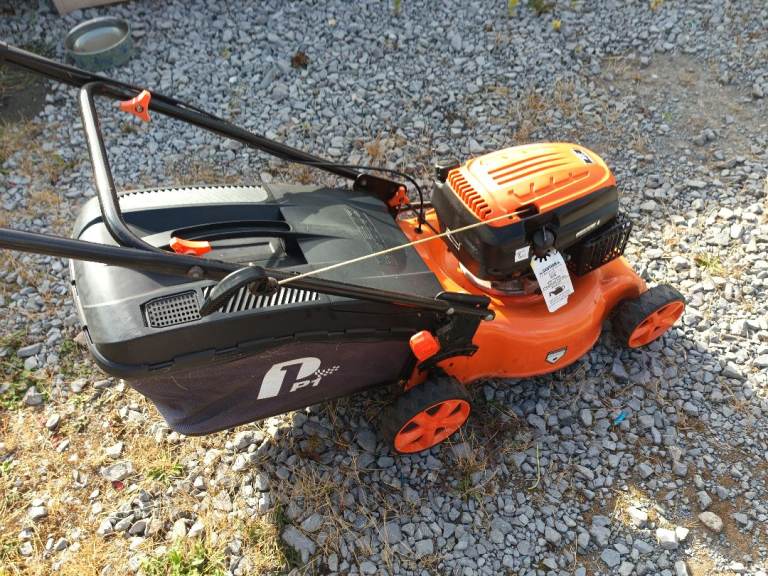 Orange Petrol Lawn Mower with Grass Collector Bag