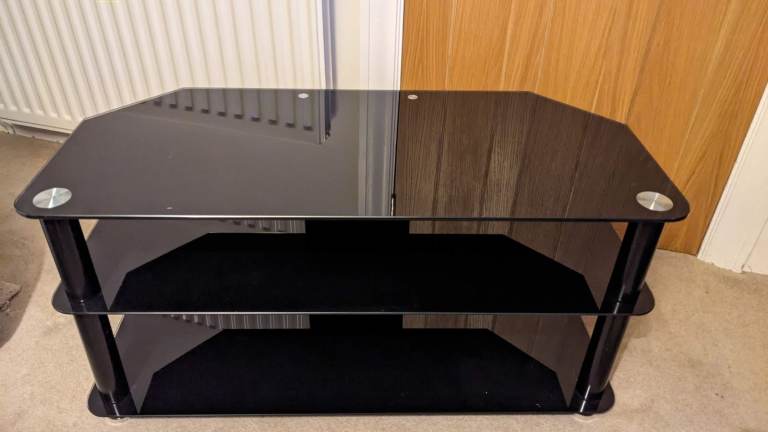 TV Stand - Black Glass 3 Shelves