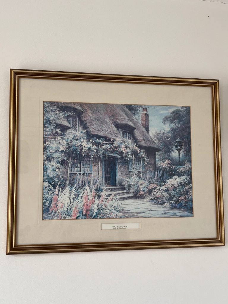 Vintage Framed Print of Painting "Cottage Garden" E.W. Haslehurst