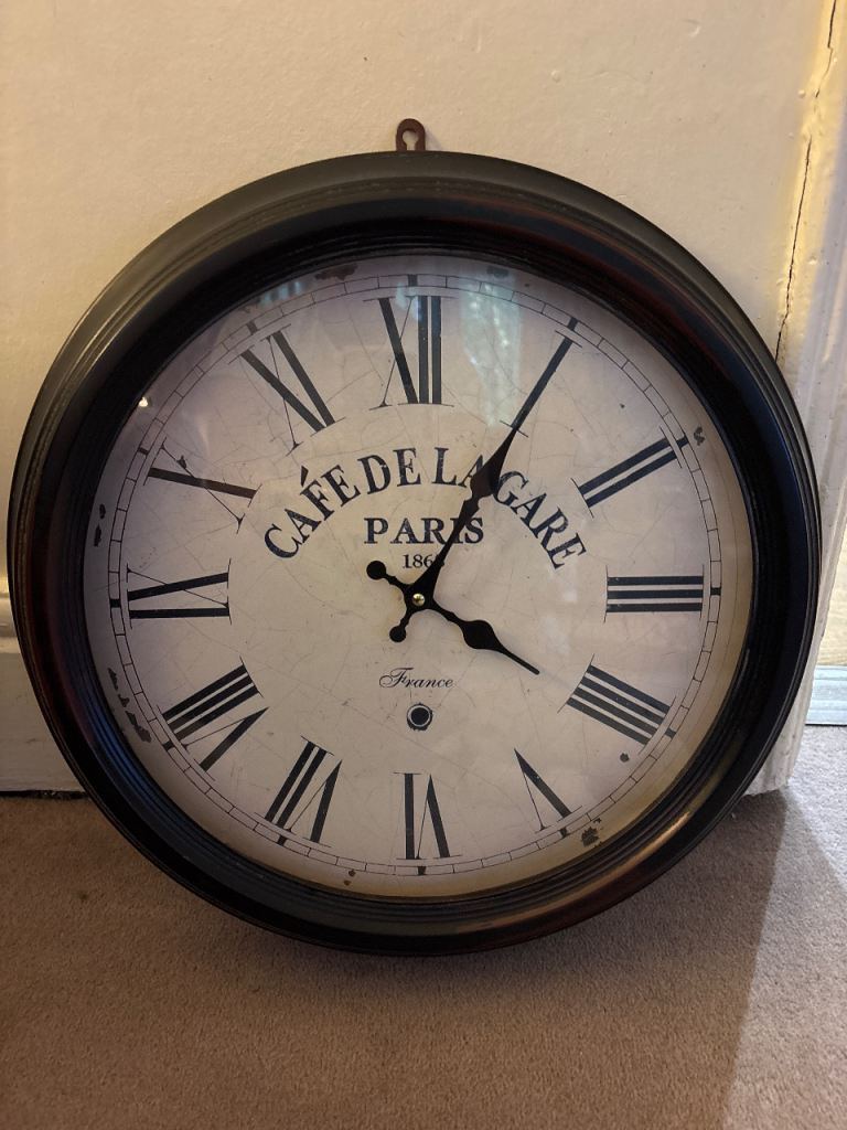 Large Round Wall Clock "Cafe de la Gare Paris" - Good Condition