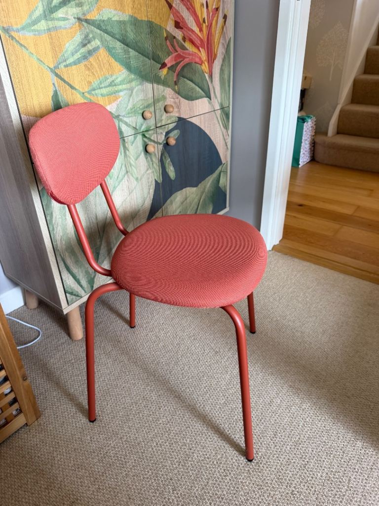 Stylish Coral Metal Frame Chair – Good Condition
