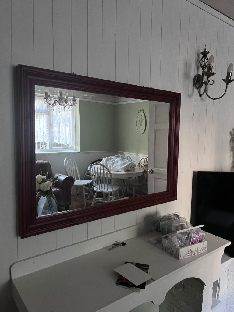 Large Red Framed Wall Mirror – Good Condition